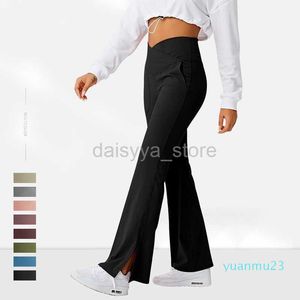 Tenue de Yoga Tenues de Yoga Femmes Crossover Split Pantalon Bootcut Yoga Pantalon Élastique Taille Haute Pleine Longueur Flare Workout Pantalon Bootleg Leggings avec Poches