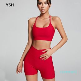 Yoga Outfit YUSHUHUA Sexy V-hals Fitness Beha Dame Effen Kleur Sport Top Verzameld Sportkleding Voor Vrouwen Gym Mooie rug Workout