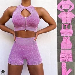 Yoga -outfits 12 stks Was relais naadloze set dames gym crop top bh scrunch leggings workout outfit fitness slijtage sportpakken 221108