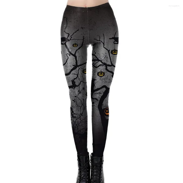 Tenues de yoga 2024 Festival Halloween Fashion Crow Black Tree Pumkin Print Leggings for Women Leggins Stretch Pantal