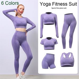 Yoga-outfits 235-delig herfst-wintersets Kleding dames trainingspak fitness-t-shirt combinatie elastische hoge taille sportpak leggings 221116