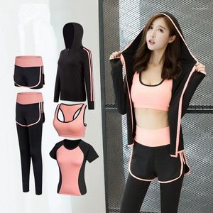 Tenues de yoga 5 PCS Set Femme's Suit Fitness Clothing Sportswear for Female Workout Sports Clothes Athletic Running Bra Top