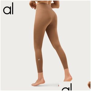 Yoga Outfit Al Lycra Tissu Solide Couleur Femmes Pantalons Taille Haute Sports Gym Wear Leggings Élastique Fitness Lady Pantalons d'extérieur Drop Dhldw