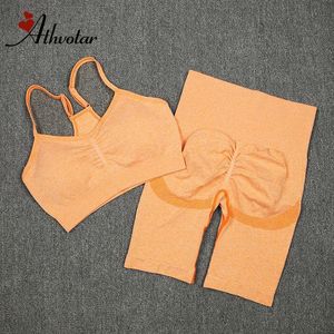 Yoga -outfits athvotar 2pcs dames sport suit gym set sexy bh naadloze shorts training hardloop kleding gym dragen atletische yoga set 230820