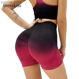 Yoga Tenues Blesskiss Print Fitness Shorts Sport Women Femmes High Taist Boody Push Up Samless Gym Yoga Shorts Séchage rapide Travail Leggings Y240410