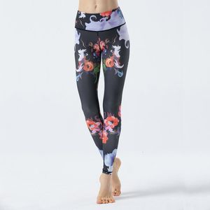 Trajes de yoga Flores Apretadas Sexy Mujeres Flor Impreso Pantalones Alto Cintura Elástico Compresión Deporte Medias Ropa deportiva Leggings