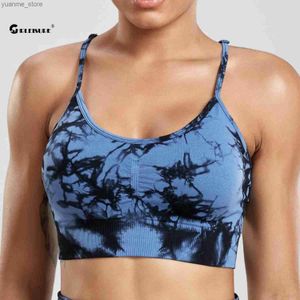 Yoga -outfits Creisure Tie Dye Sport Bra Dames Fitness ondergoed met borstkussentjes Elastische afslanke oefening Vest Top van de lijn Sports Vest Gym Kleding Y240410