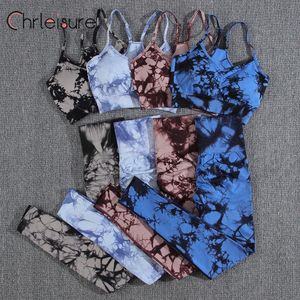 Yoga Tenues Chrleisure Yoga Set Femmes Souple Samless Tie Dye Fashion Push Up Bra Set Printing Aesthetic Fitness Gym Pantalon Femme High Woon Set 230817