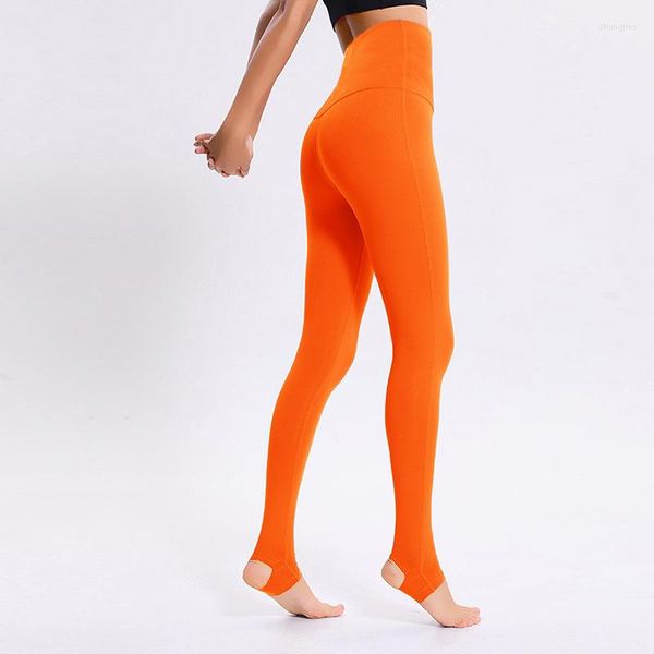 Trajes de yoga COLORVALUE Pantalones con estribo naranja Longitud total Leggings deportivos blancos Estiramiento de talle alto Ejercicio Pantalones de baile Ropa deportiva