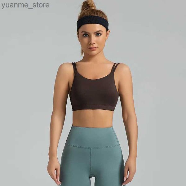 Trajes de yoga de doble hombro Sports Sports Sports Sports Alder con forma de choque en forma de U alta elástica, recolecte un hermoso sujetador deportivo de una pieza Y240410