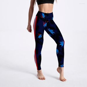 Yoga -outfits Elastische kracht Push Up Breathable Leggings Style Side Striped Pattern Digital Printing Outdoor Sporting Fitness