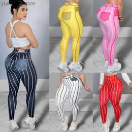 Trajes de yoga Fashion Denim Stripe Print Women Leggings Sports Leggings High Wist Running Sexy Fitness Fitness Entrenamiento Gimnasio Push Up Cowboy Pants New Y240410y240418Uqlg