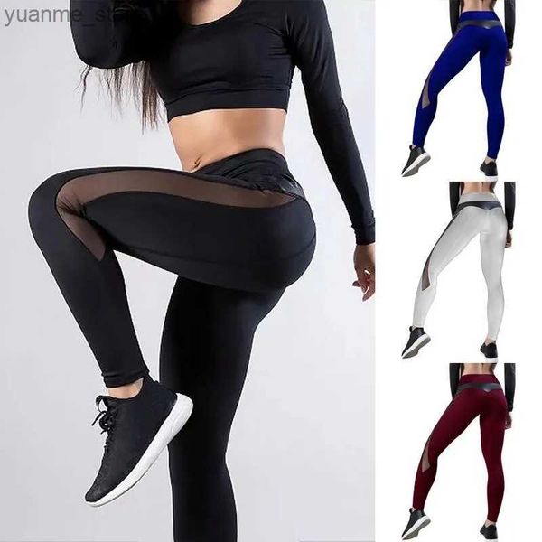 Trajes de yoga Femenino Sports Sports Sexy Yoga Mesh PU PUS PUSHWORK HIP LIBILIDAD DEL GYMING LEGGING Leggings de cintura Alta Leggings sin costura ropa de verano Nuevo Y240410