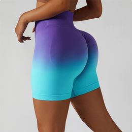 Yoga -outfits Gradiënt naadloze yoga shorts gym running workout strakke sport shorts dames hoge taille elastische kontheffen fitness broek 230403