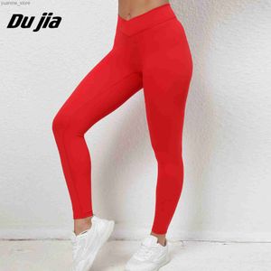 Yoga Tenues hautes Leggings sans couture Femmes V Cross Yoga Pantalons Solid Gym Colls Pushout Fitness Fitness Sportswear Yoga Leggings Y240410