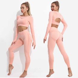 Yoga -outfits Lange mouw 1/2/3 stks naadloze yogaset dames sportpakken voor fitness gym workout kleding voor vrouwen tracksuit sport sets leggings aa230509