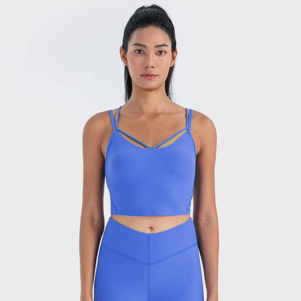 Yoga Outfit LU-17 Fitness Courir Soutien-gorge Côtelé Sous-vêtements de sport Femmes Haute intensité Gilet Antichoc Rassemblement Sportswear Cross-Shape Débardeurs avec coussinet