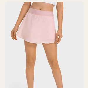 Trajes de Yoga LU-31 faldas de tenis seguras gimnasio Golf correr falda pantalón plisada Sexy mujer deportes Fitness pantalones cortos bolsillo cintura alta falda