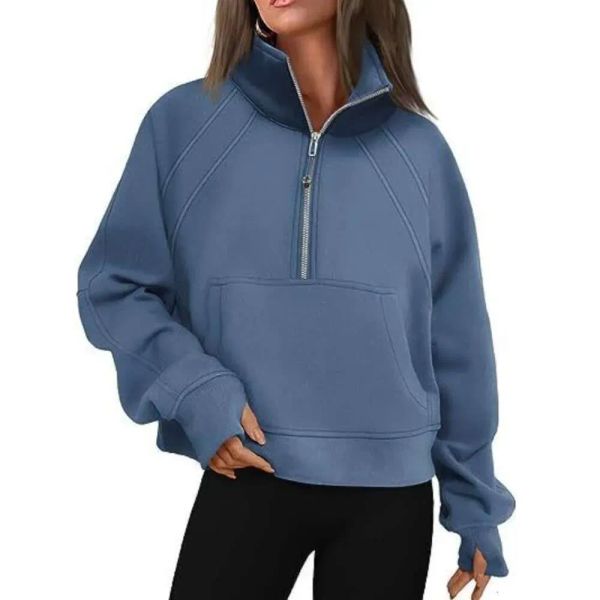 Trajes de yoga Lu-88 Scuba Half Zip Sudadera con capucha Chaqueta Diseñador Suéter Para mujer Definir Entrenamiento Deporte Abrigo Fitness Activewear Top Sólido Cremallera Otkaf