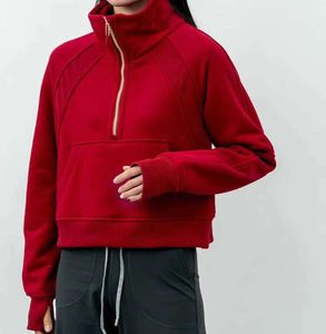 Yoga-outfits LU-99 Vrouwen Fitness Hoodies Running Jacket Ladies Sport Half Zipper Sweatshirt Dikke losse korte stijl jas met fleece6