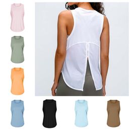 Yoga -outfits lu11 dames casual mouwloze oefening ademende losse sexy top backless fiess vest