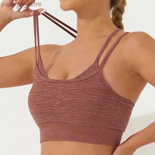 Trajes de yoga Nuevo empalme de doble capa Cintura delgada Alta elástica Sports Sports Sports Top Fashion Fitness Fitness Toquera Toquera Y240410