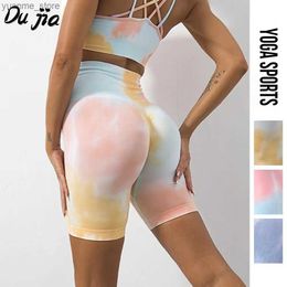 Yoga Tenues New Tie Dye High Waited Sport Sport Shorts Shorts Fitness Tenga Yoga Leggings Workout Femmes Scrunch Butt Booty Gym Running Shorts Y240410