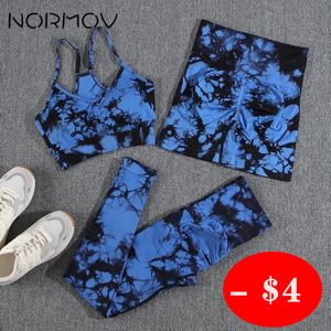 Tenues de yoga NORMOV est Tie Dye Ensembles de yoga Impression 1/2/3 PCS Ensemble de gymnastique pour femmes Leggings sans couture Soutien-gorge Shorts Tenues de fitness d'été 230820