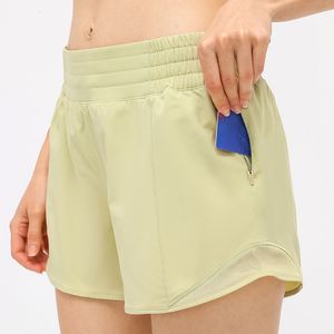 Yoga -outfits NWT -buikbesturingshorts voor vrouwen training lopende sportzijde ritssluiting lichtgewicht ademend kort 230322