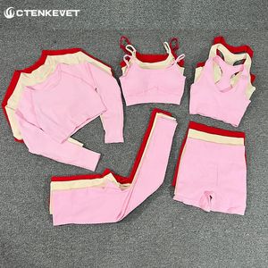 Tenues de yoga Uniforme d'athlétisme côtelé pour femmes, ensemble de costume de yoga sans couture, ensemble de gymnastique, soutien-gorge de sport en deux pièces pour femmes, fitness, taille haute, short d'exercice pour jambes, 231216