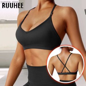 Yoga -outfits Ruuhee Women Push Up Sports BH 2023 Gevlaagde fitness Sports beha voor dames workout Top Gym verstelbare riemen naadloze yogabeha's y240410