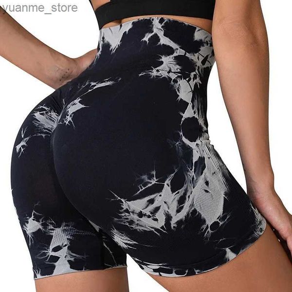 Yoga tenues shorts sportifs sans couture féminine teintée en chiffon de sport haut de taille