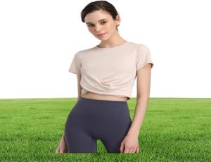 Yoga tenues shortsleeve tshirt rapide tissu sec respirant femme039 top court show show running sports yoga tops2702408