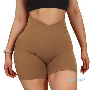 Yoga Outfits Sports Shorts Women High Waist Workout Seamless Fitness Yoga Shorts Scrunch Butt Gym Leggings Cross Waist Pocket Yoga Pants