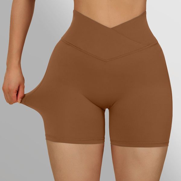 Tenues de yoga Shorts de sport femmes taille haute entraînement sans couture Fiess Scrunch fesses Leggings de gymnastique pantalon de poche croisée 230322