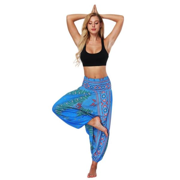 Trajes de yoga Estilo étnico elegante Impresión 3D India Pantalones de danza del vientre Pierna ancha Pantalones sueltos Mujeres Fitness