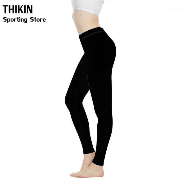 Tenues de yoga Thikin classique solide noir femmes pantalons de fitness taille haute sport leggings gym élastique longs collants pour courir contrôle du ventre