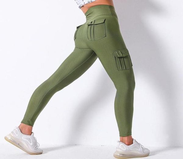 Tenues de yoga Pantalons uniformes Flap Bum Poches Leggings Sport Femmes Fitness Bas Taille Haute Gym Joggers Vêtements D'entraînement Shuffle7563936