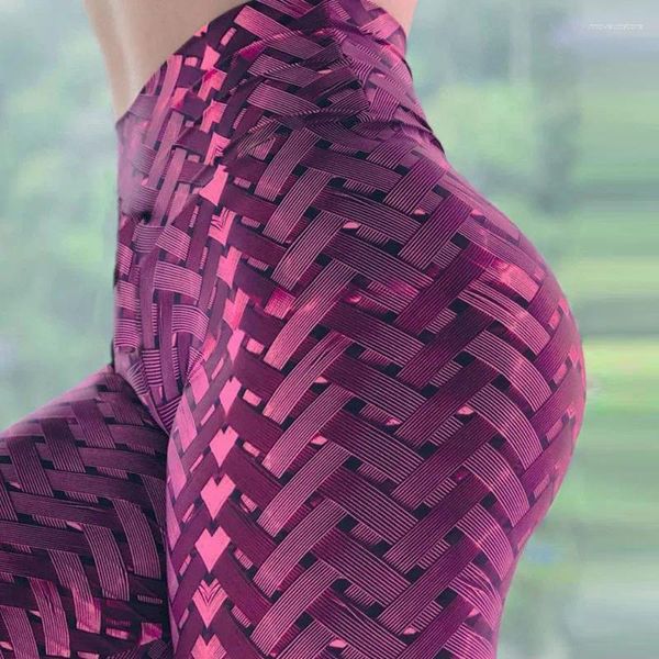 Tenues de yoga Tissage Imprimer Leggings de gymnastique Sport Femmes Pantalons de fitness Collants de course Femme Weave Push Up Booty Girls