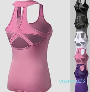 Yoga-outfits Dames Casual uitgehold sportvest Shirts Snel Normaal Droog Slanke tanktop voor alle seizoenen Hals Effen