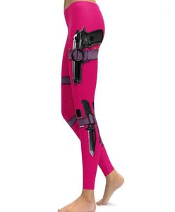 Trajes de yoga Mujeres Pistola Impreso Pantalones rosados Push Up Fitness Gimnasio Deporte Leggings Lápiz apretado Leggins Slim Dance Party Ropa17424407