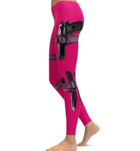 Yoga-outfits Dames Gun Gedrukt Roze Broek Push Up Fitness Gym Sportlegging Strakke potloodlegging Slanke dansfeestkleding18215709