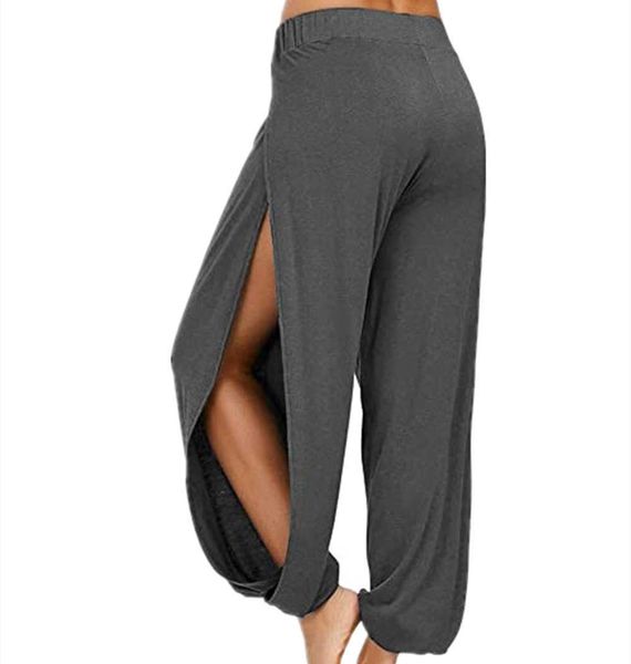 Trajes de yoga Mujer Cintura alta Gimnasio Yoga Pantalones deportivos Cintura elástica ancha Lado alto Split Piernas abiertas Pantalones Harem Pantalones de ocio Transpirable T220930