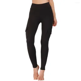 Trajes de yoga Mujeres Cintura alta Pantalones sólidos Gimnasio Fitness elástico con bolsillo Moda Deportes de secado rápido Apriete las polainas de la cadera Estilo delgado