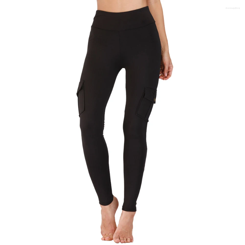 Yoga kläder kvinnor med hög midja solid byxor gym elastisk kondition med fickmode snabb torr sport dra åt höft leggings stil smal