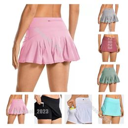 Trajes de yoga Mujeres Lulus Lu Yoga Tenis Falda Correr Deportes Golf Falda Cintura media Falda plisada Cintura trasera Bolsillo Cremallera Gimnasio Paño lhs