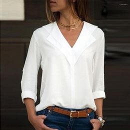 Yoga-outfits dameshemd lange mouw mode dames chiffon solide t-shirt kantoor dames gewoon roll blouse tops