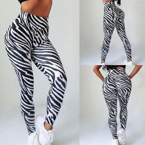 Yoga Tenues Pantalons de sport féminin Leggings Black and White Striped Imprimé haute taille Hans Stretch Running Fitness Nine