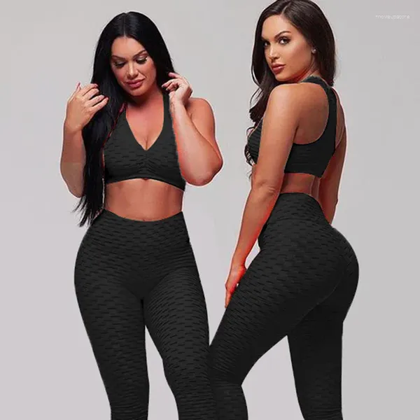 Trajes de yoga Mujeres sin costuras Cintura alta Estiramiento Transpirable Succión Succión Sudor Deportes Gimnasio Pantalones Slim Tight Training Set Leggings Casual