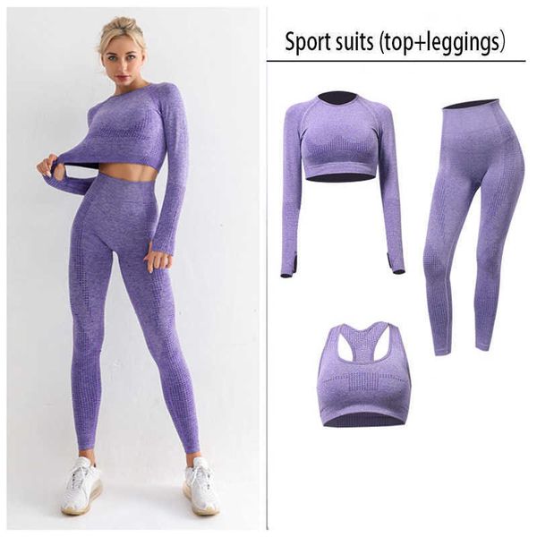 Trajes de yoga Mujeres Yoga Top Manga larga Gimnasio Ropa de entrenamiento para mujeres Conjunto de yoga sin costuras Ropa deportiva Traje deportivo Ropa deportiva AA230509